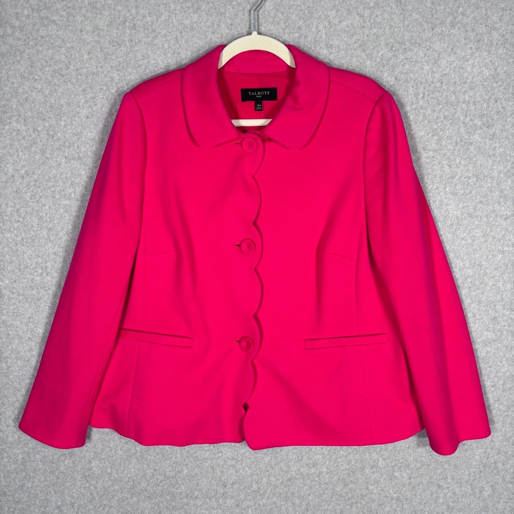 Talbots Scalloped Edge Blazer 14W Pink Cotton Modal Ponte Knit Feminine Jacket